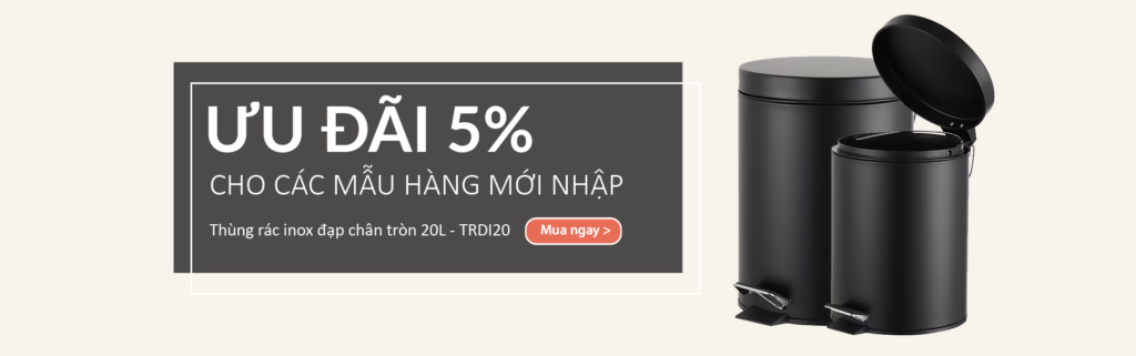 Thùng rác inox đạp chân tròn 20L: Ưu đãi 5% cho các mẫu hàng mới nhập